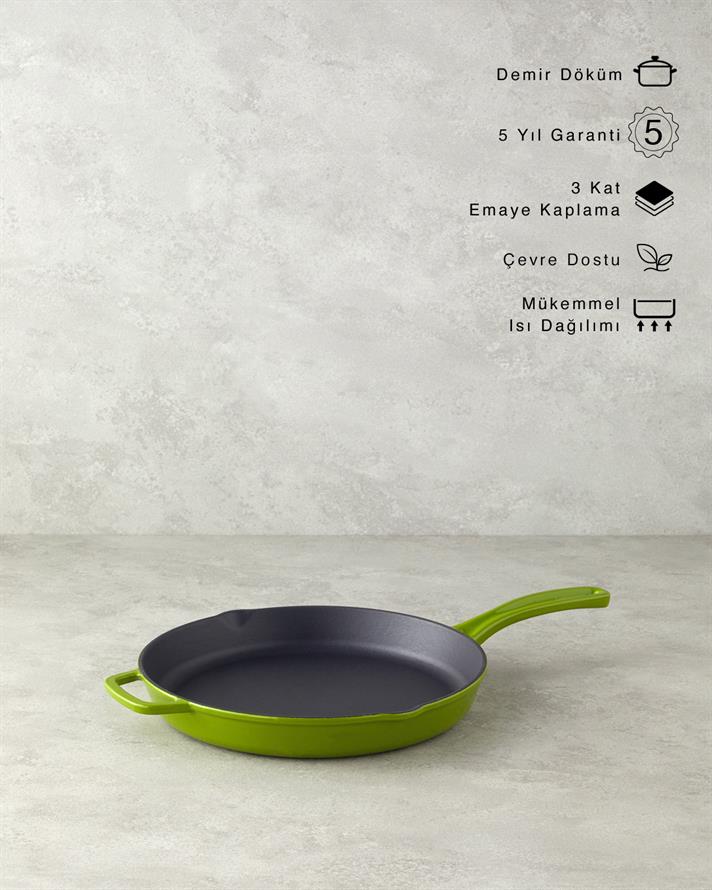 Hecha Demir Döküm Yuvarlak Tava 28 cm Yeşil