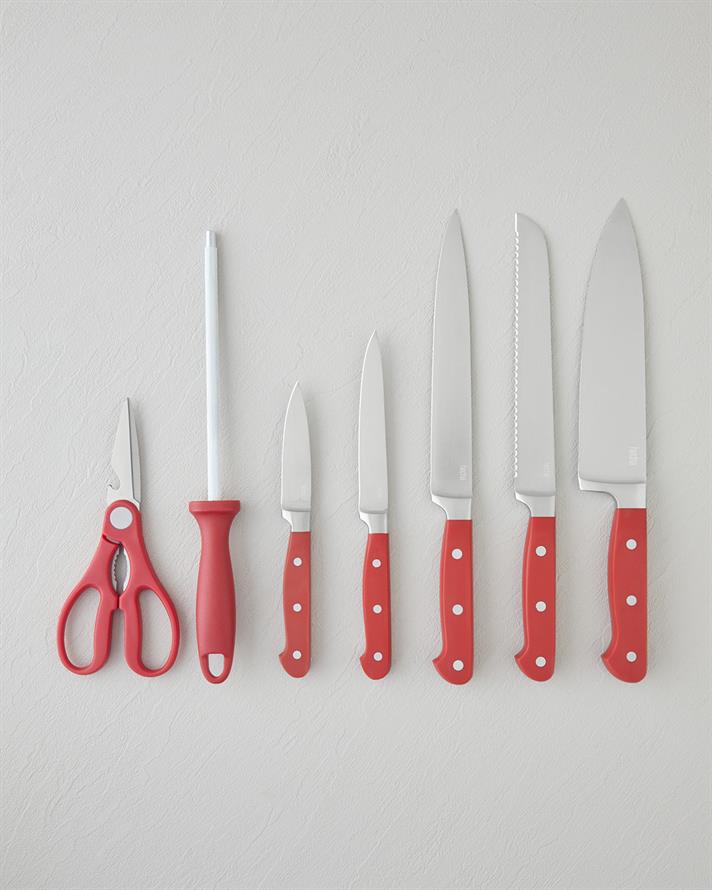 Hecha Master Paslanmaz Çelik 8 Parça Bıçak 34,5x34x33,5x24,5x21 cm Kırmızı