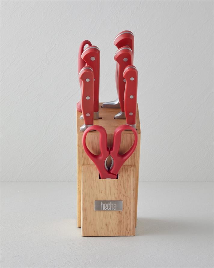 Hecha Master Paslanmaz Çelik 8 Parça Bıçak 34.5x34x33.5x24.5x21 cm Kırmızı