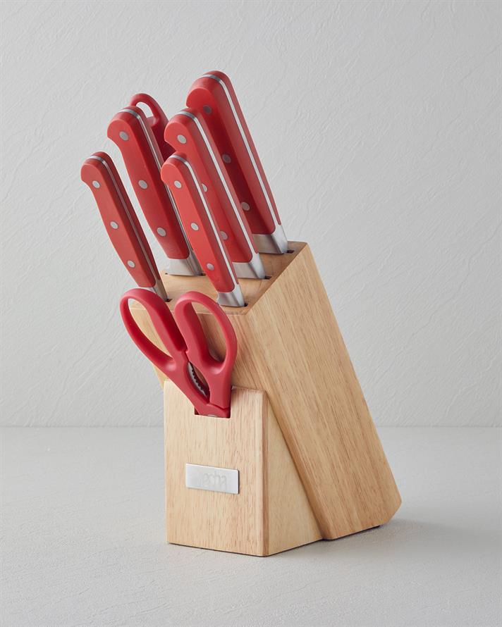 Hecha Master Paslanmaz Çelik 8 Parça Bıçak 34.5x34x33.5x24.5x21 cm Kırmızı