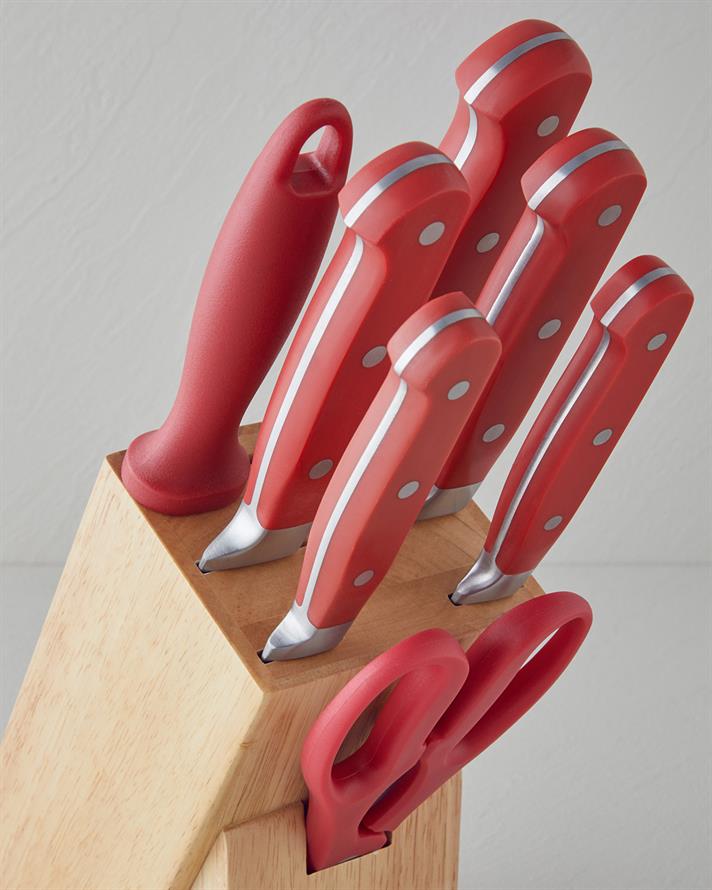 Hecha Master Paslanmaz Çelik 8 Parça Bıçak 34.5x34x33.5x24.5x21 cm Kırmızı