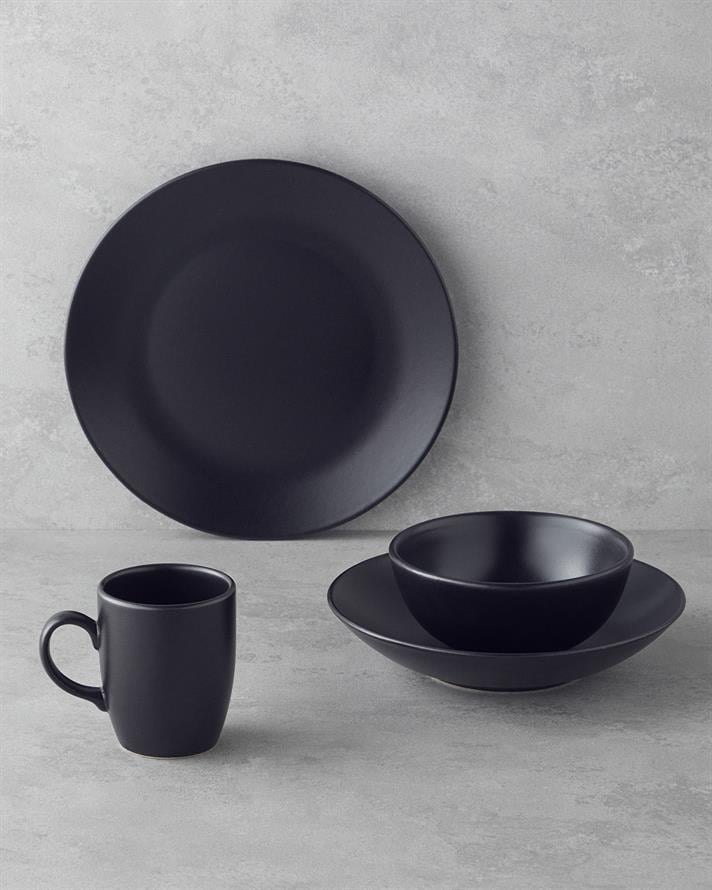Hecha Seramik Yemek Takımı 4 Parça Tek Kişilik Siyah