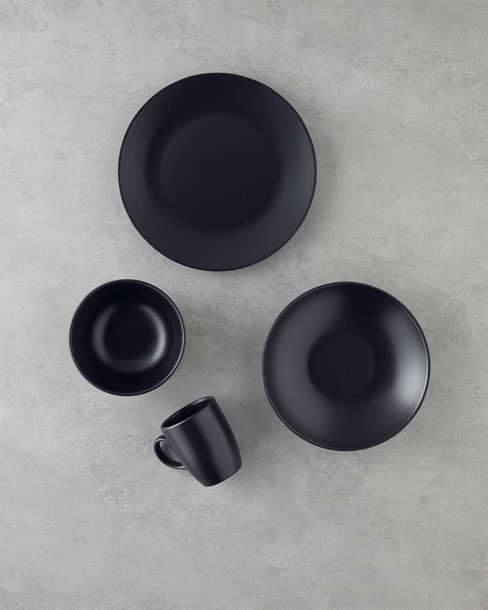 Hecha Seramik Yemek Takımı 4 Parça Tek Kişilik Siyah