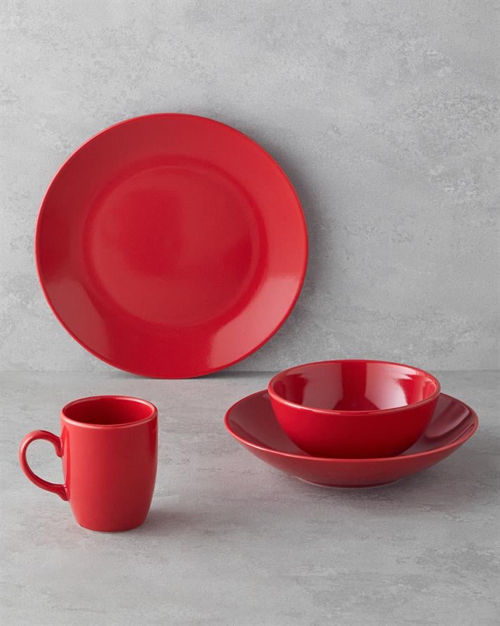 Hecha Seramik Yemek Takımı 4 Parça Tek Kişilik Kırmızı