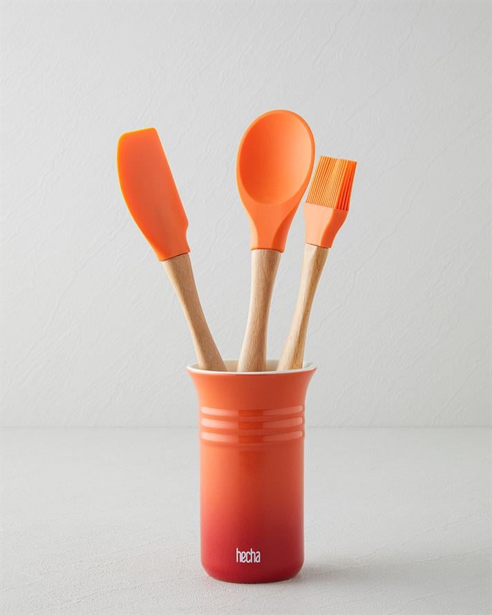 Hecha Silikon 4 Parça Servis Seti 28x32.5x31 cm X 14.5 cm Turuncu