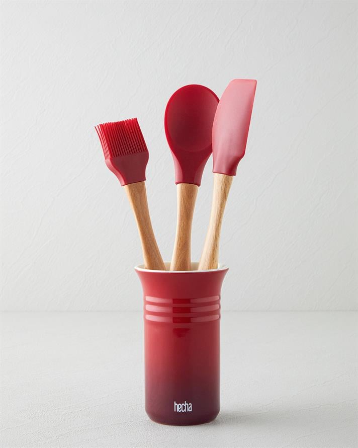 Hecha Silikon 4 Parça Servis Seti 28x32.5x31 cm X 14.5 cm Kırmızı