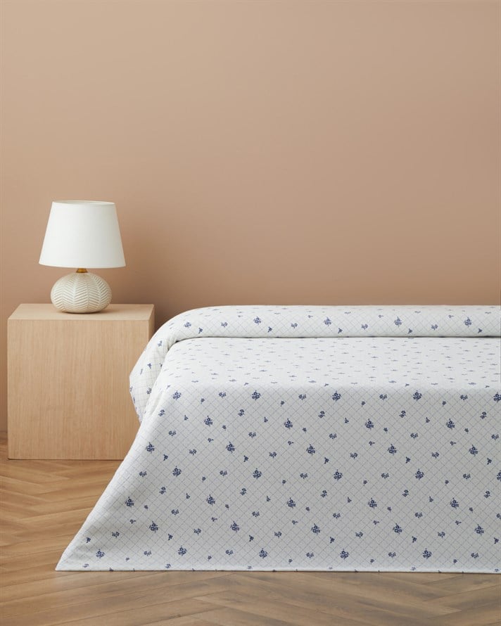 Heritage blue Baskılı Pamuklu Tek Kişilik Pike 150x220 cm Mavi