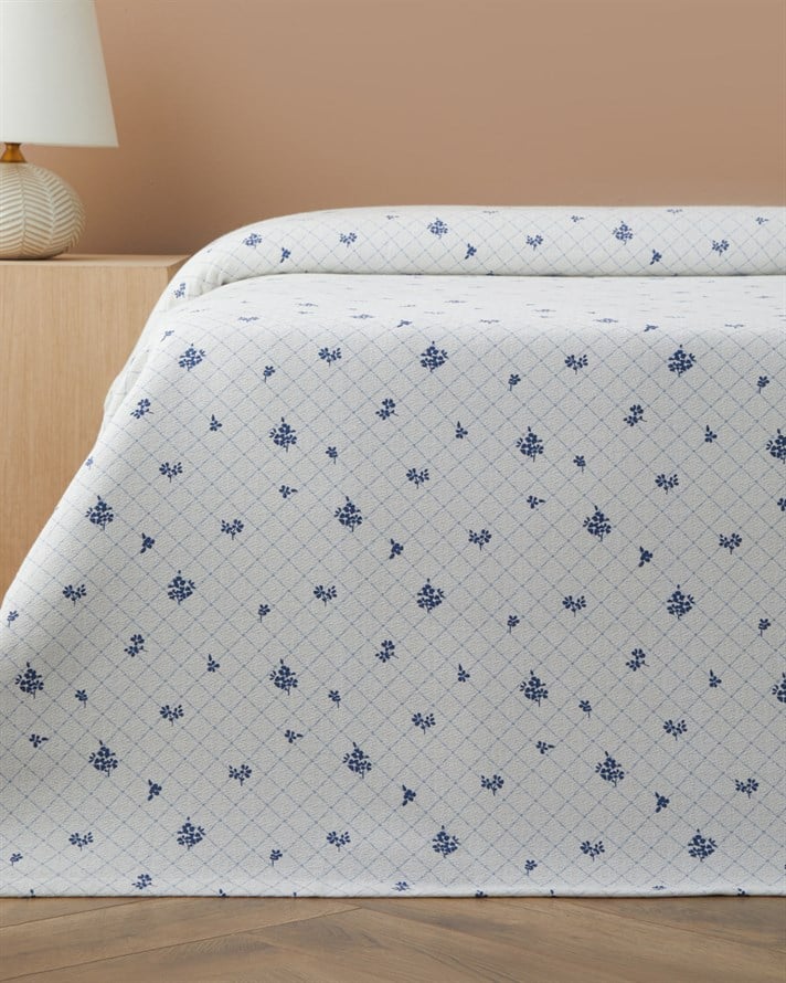 Heritage blue Baskılı Pamuklu Tek Kişilik Pike 150x220 cm Mavi
