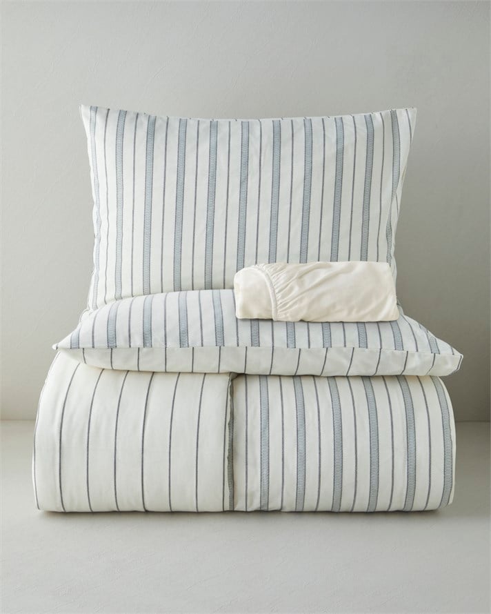 Heritage Stripe Pamuk İpliği Boyalı Çift Kişilik Çarşaflı Nevresim Takımı 200x220 cm Lacivert - Krem
