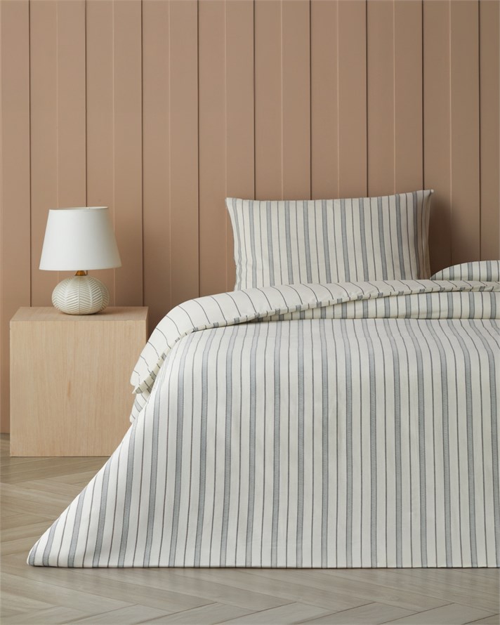 Heritage Stripe Pamuk İpliği Boyalı Çift Kişilik Çarşaflı Nevresim Takımı 200x220 cm Lacivert - Krem