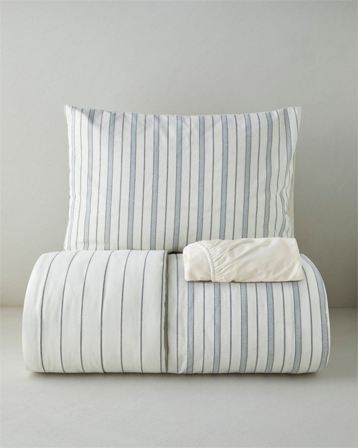 Heritage Stripe Pamuk İpliği Boyalı Tek Kişilik Çarşaflı Nevresim Takımı 160x220 cm Lacivert - Krem