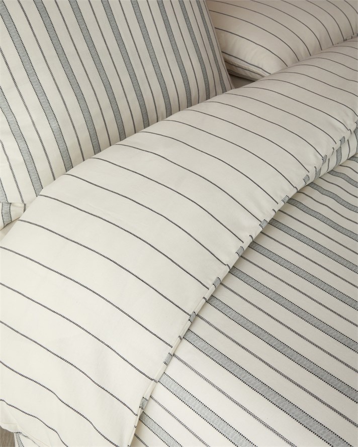 Heritage Stripe Pamuk İpliği Boyalı Tek Kişilik Çarşaflı Nevresim Takımı 160x220 cm Lacivert - Krem