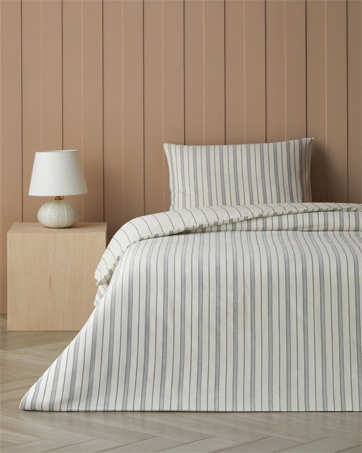 Heritage Stripe Pamuk İpliği Boyalı Tek Kişilik Çarşaflı Nevresim Takımı 160x220 cm Lacivert - Krem