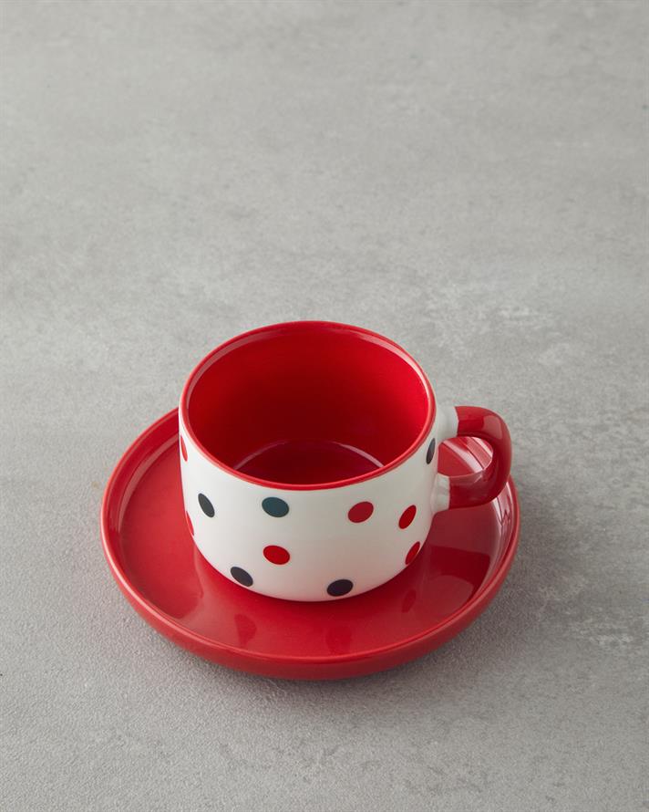 Holiday Cheer New Bone China 4 Parça 2 Kişilik Kahve Fincan Takımı 90 ml Kırmızı - Yeşil