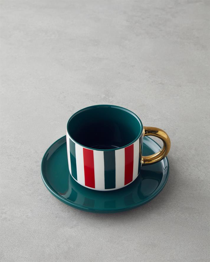 Holiday Cheer New Bone China 4 Parça 2 Kişilik Çay Fincanı Takımı 200 ml Kırmızı-Yeşil-Gold