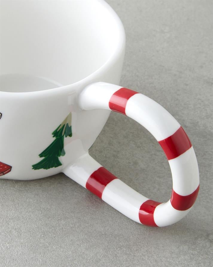 Holly Jolly Porselen Kupa 325 ml Kırmızı - Beyaz