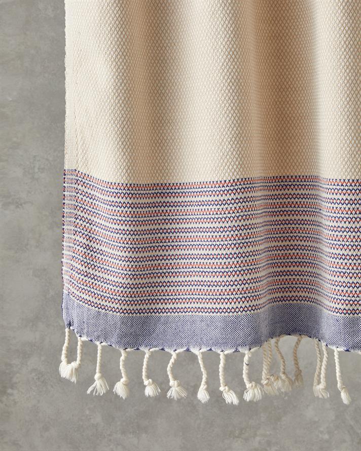 Honeycomb Pamuklu Peştemal 90x150 cm Açık Bej-Lacivert-Kiremit