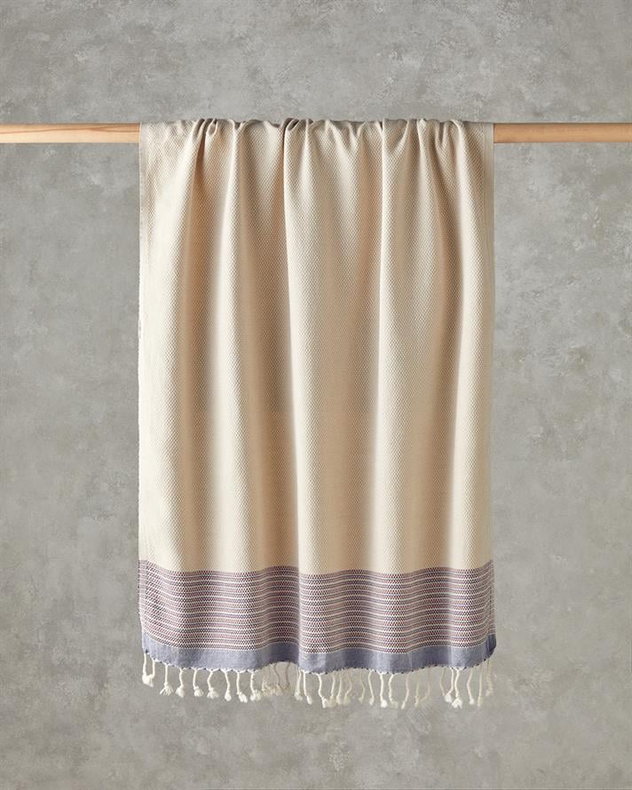 Honeycomb Pamuklu Peştemal 90x150 cm Açık Bej-Lacivert-Kiremit