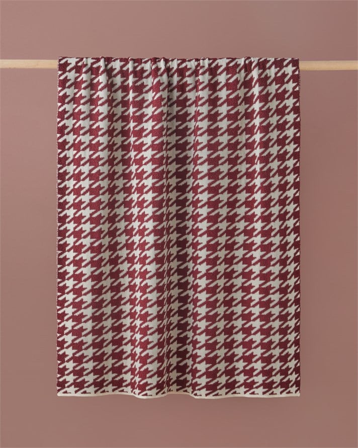 Houndstooth Koltuk Şalı 130x170 cm Bordo