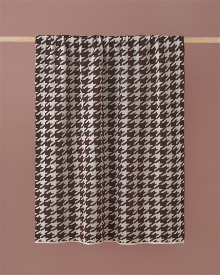Houndstooth Koltuk Şalı 130x170 cm Kahverengi