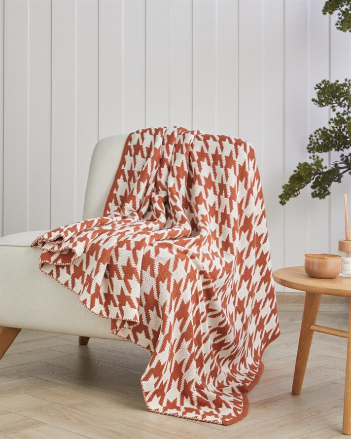 Houndstooth Koltuk Şalı 130x170 cm Turuncu