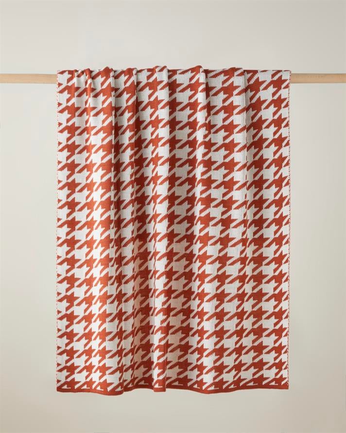Houndstooth Koltuk Şalı 130x170 cm Turuncu