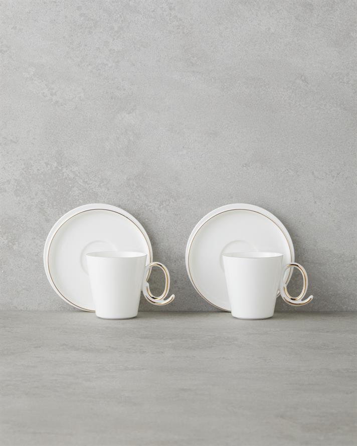 Ivory Porselen 12 Parça 6 Kişilik Kahve Fincan Takımı 85 ml Beyaz-Gold