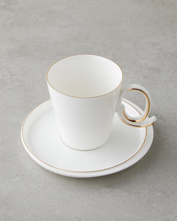 Ivory Porselen 12 Parça 6 Kişilik Kahve Fincan Takımı 85 ml Beyaz-Gold