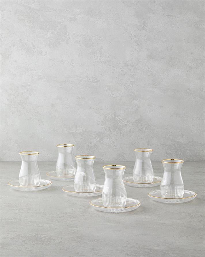 Janice Cam 12 Parça 6 Kişilik Çay Seti 135 ml Gold