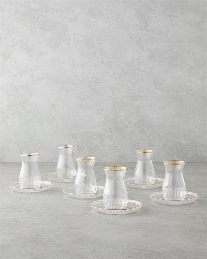 Janice Cam 12 Parça 6 Kişilik Çay Seti 135 ml Gold