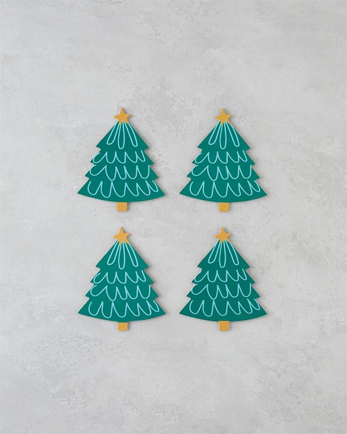 Jinglewood Ahşap 4lü Bardak Altlığı 12x14 cm Renkli