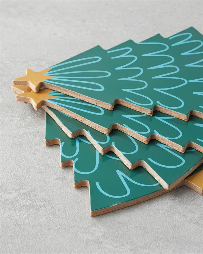 Jinglewood Ahşap 4lü Bardak Altlığı 12x14 cm Renkli