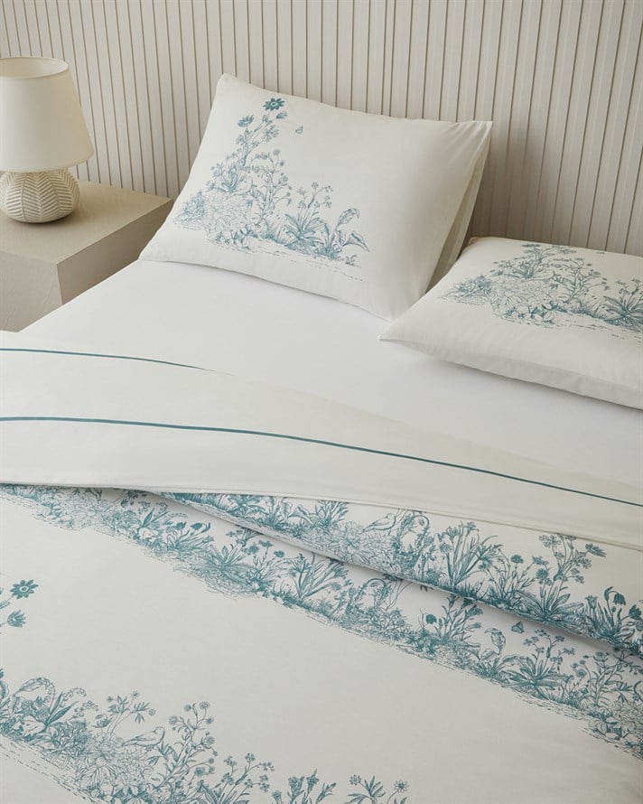 Jouyline Pamuklu Çarşaflı Tek Kişilik Nevresim Takımı 160x220 cm Yeşil