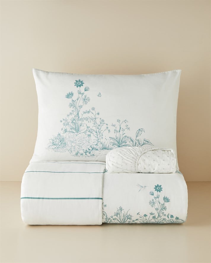 Jouyline Pamuklu Çarşaflı Tek Kişilik Nevresim Takımı 160x220 cm Yeşil