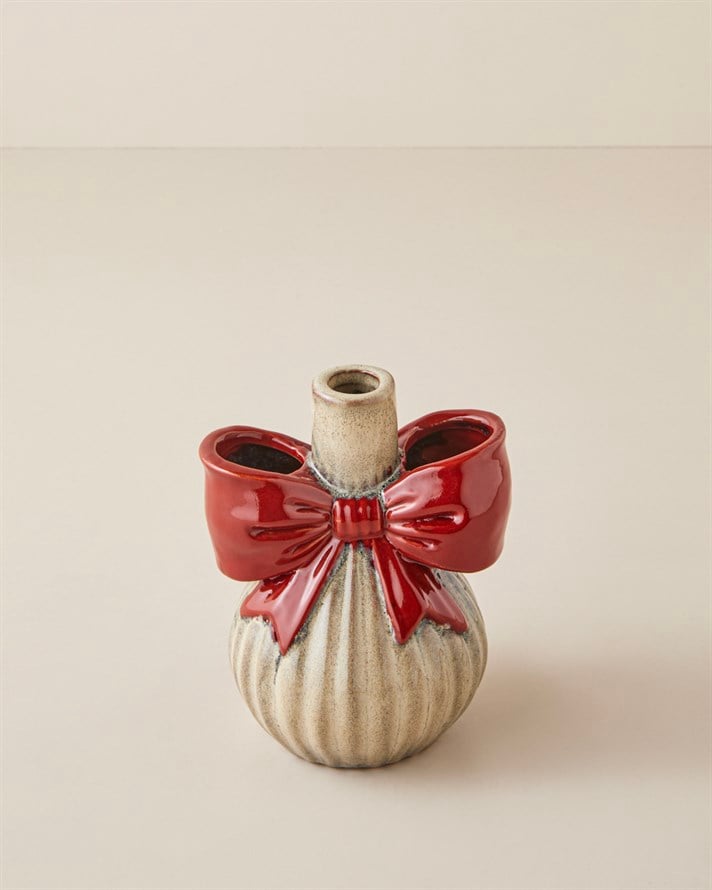 Kayla Seramik Vazo 15,5 cm Bej - Kırmızı
