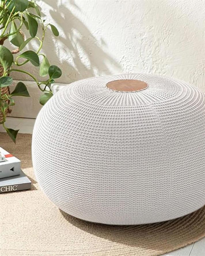 Knit Splay Örgü Puf Ekru