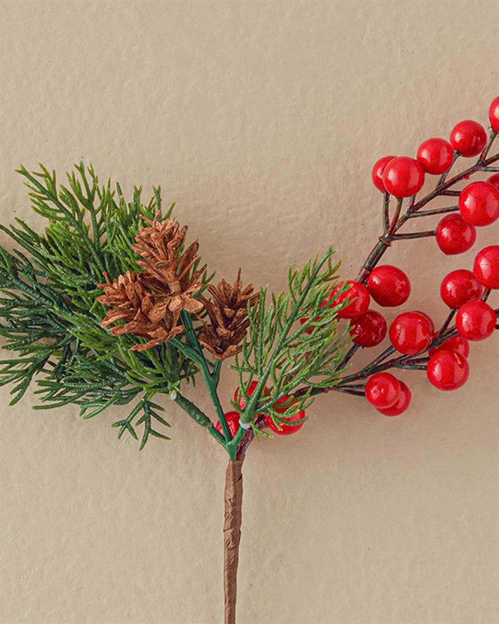 Kokina Pinecone Tek Dal Yapay Çiçek Kırmızı