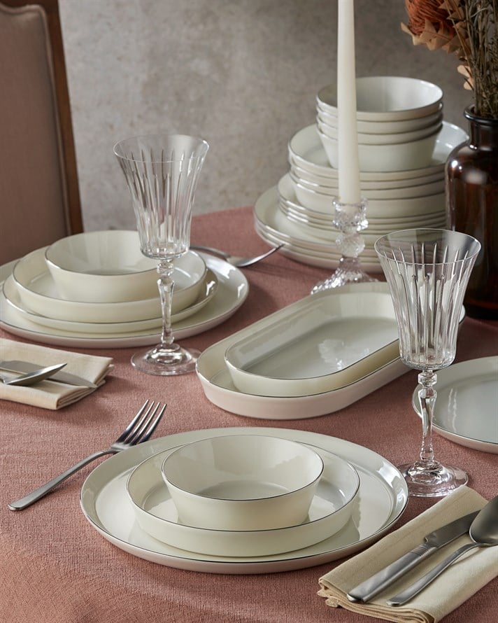Kütahya Porselen Bone V Form Yemek Takımı 26 Parça 6 Kişilik Silver