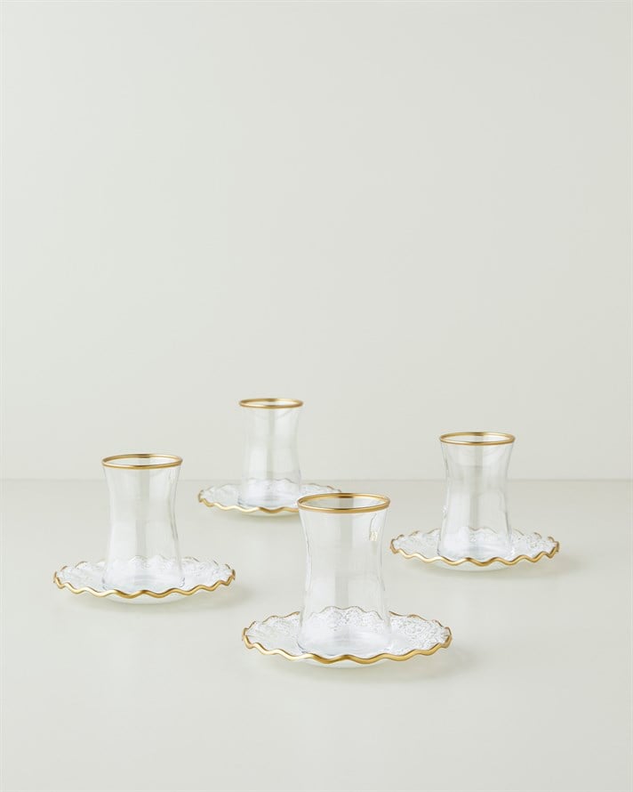 Laccy Cam 8 Parça 4 Kişilik Çay Seti 170 ml Gold