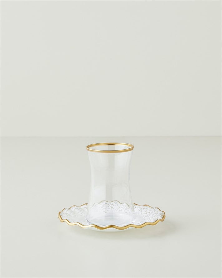 Laccy Cam 8 Parça 4 Kişilik Çay Seti 170 ml Gold