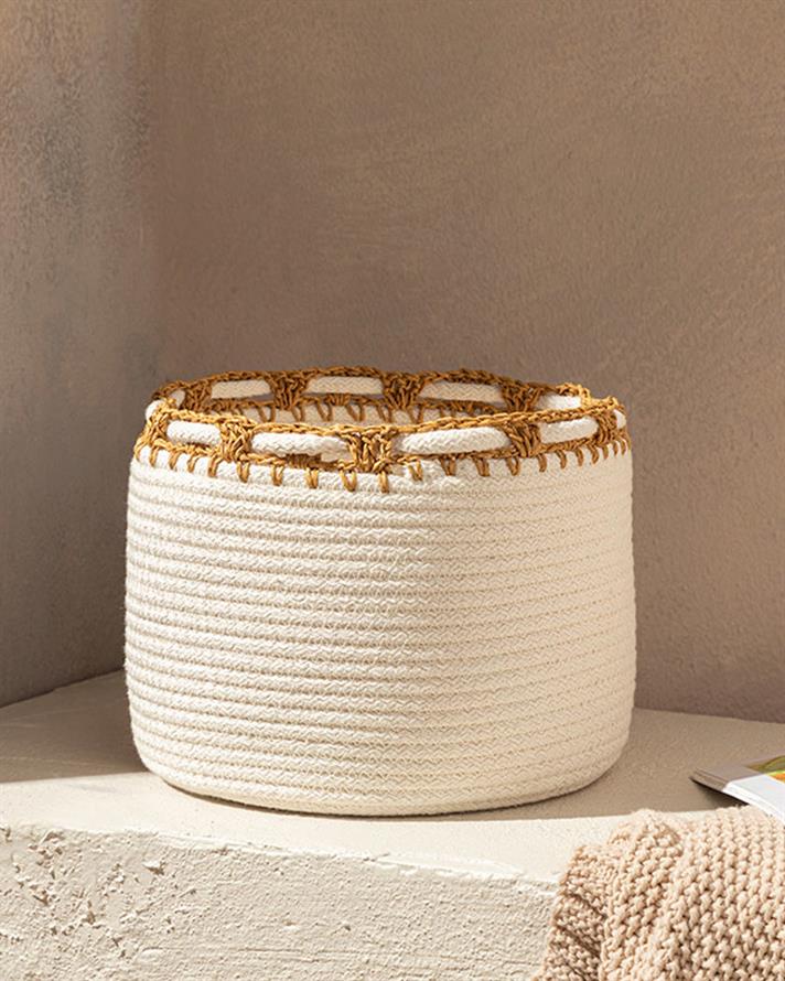 Lace Örgü Sepet Ekru