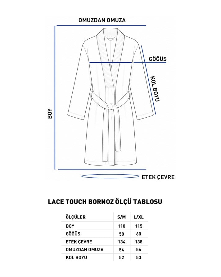 Lace Touch %100 Pamuk Bornoz S-M Beyaz