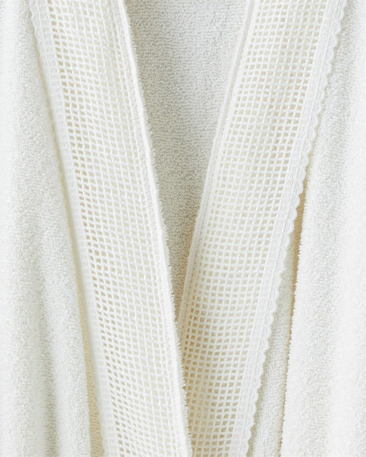 Lace Touch %100 Pamuk Bornoz S-M Beyaz