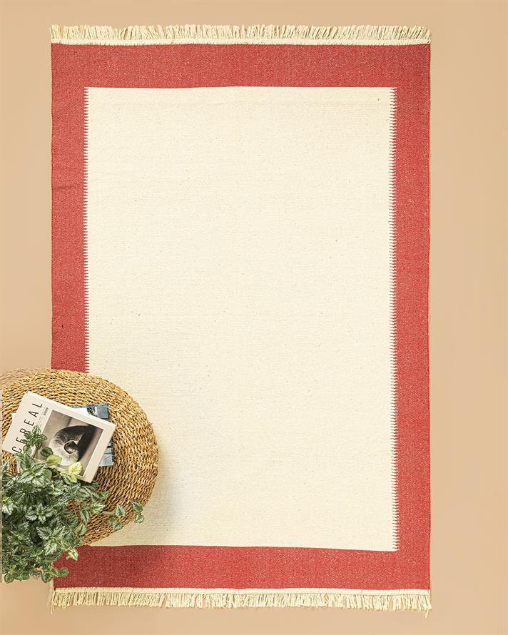 Lara Purl Dokuma Kilim Krem - Kırmızı