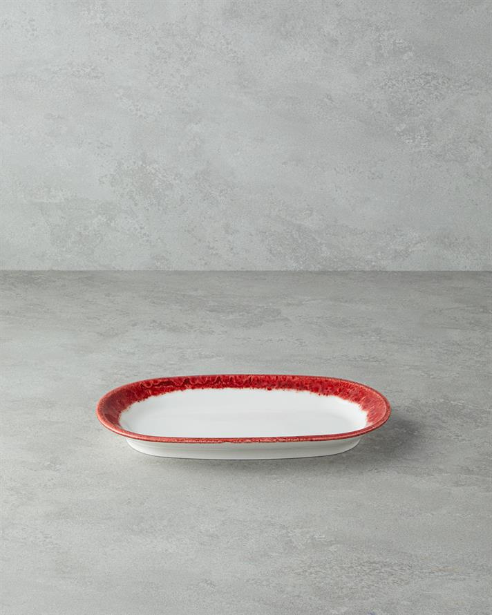 Larry Porselen Kayık Tabak Kırmızı