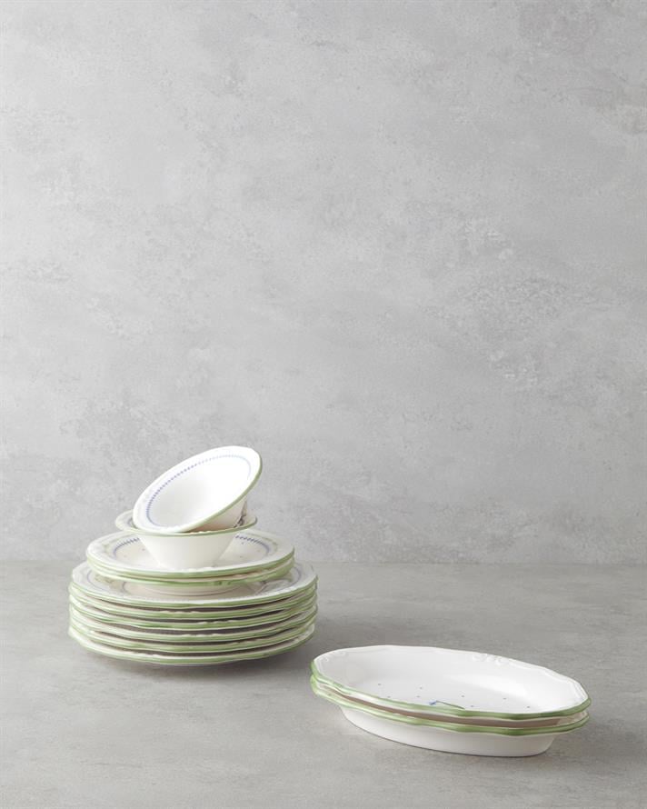 Lavender Porselen Kahvaltı Takımı 12 Parça 6 Kişilik Yeşil-Mavi