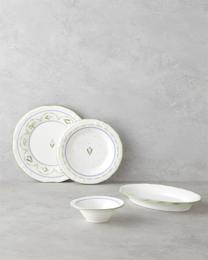 Lavender Porselen Kahvaltı Takımı 12 Parça 6 Kişilik Yeşil-Mavi