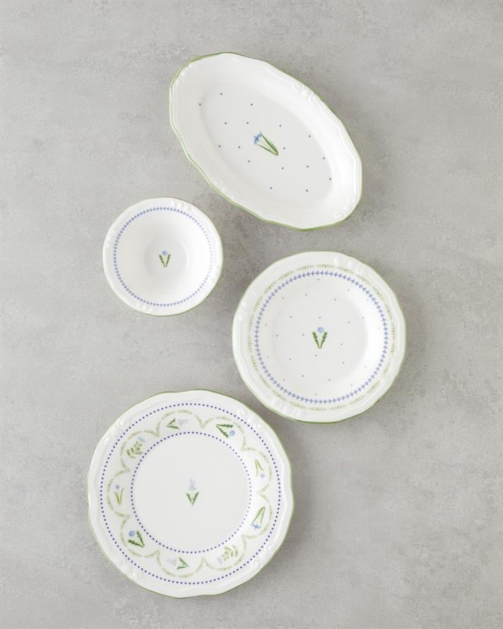 Lavender Porselen Kahvaltı Takımı 12 Parça 6 Kişilik Yeşil-Mavi