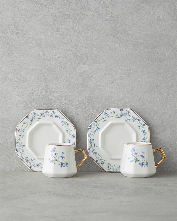 Lavendpetal New Bone China 12 Parça 6 Kişilik Kahve Fincan Takımı 80 ml Mavi