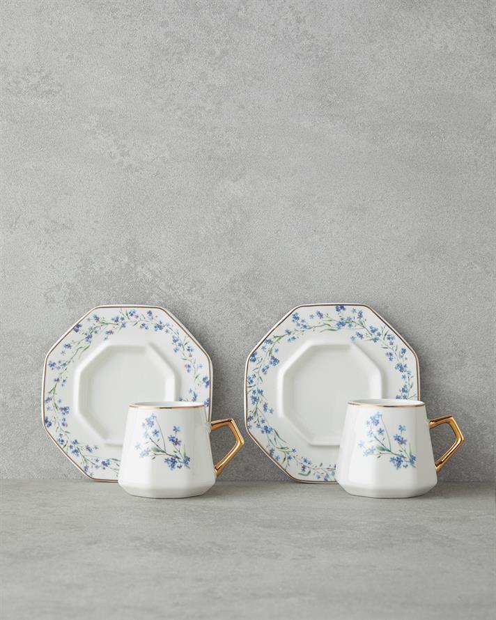 Lavendpetal New Bone China 12 Parça 6 Kişilik Kahve Fincan Takımı 80 ml Mavi